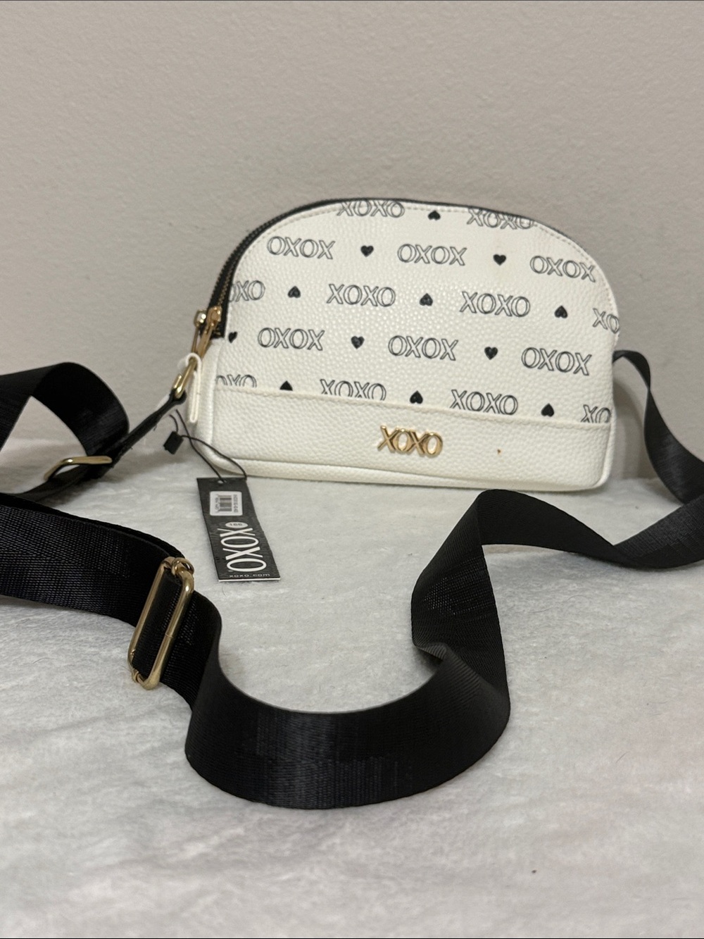 XOXO White Logo Dome Crossbody with Black Strap